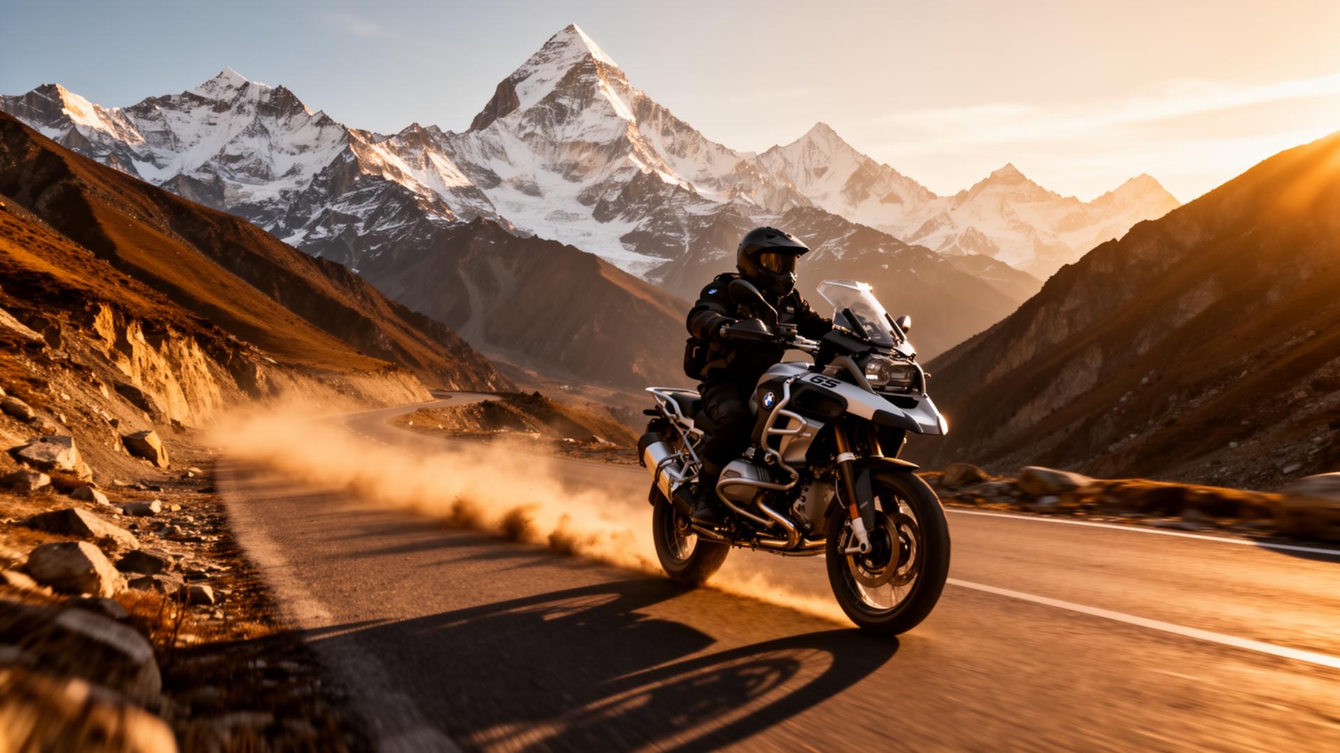 Royal Enfield Himalayan motorcycle on high-altitude Himalayan mountain road during ADV Pathfinder adventure expedition in Ladakh India